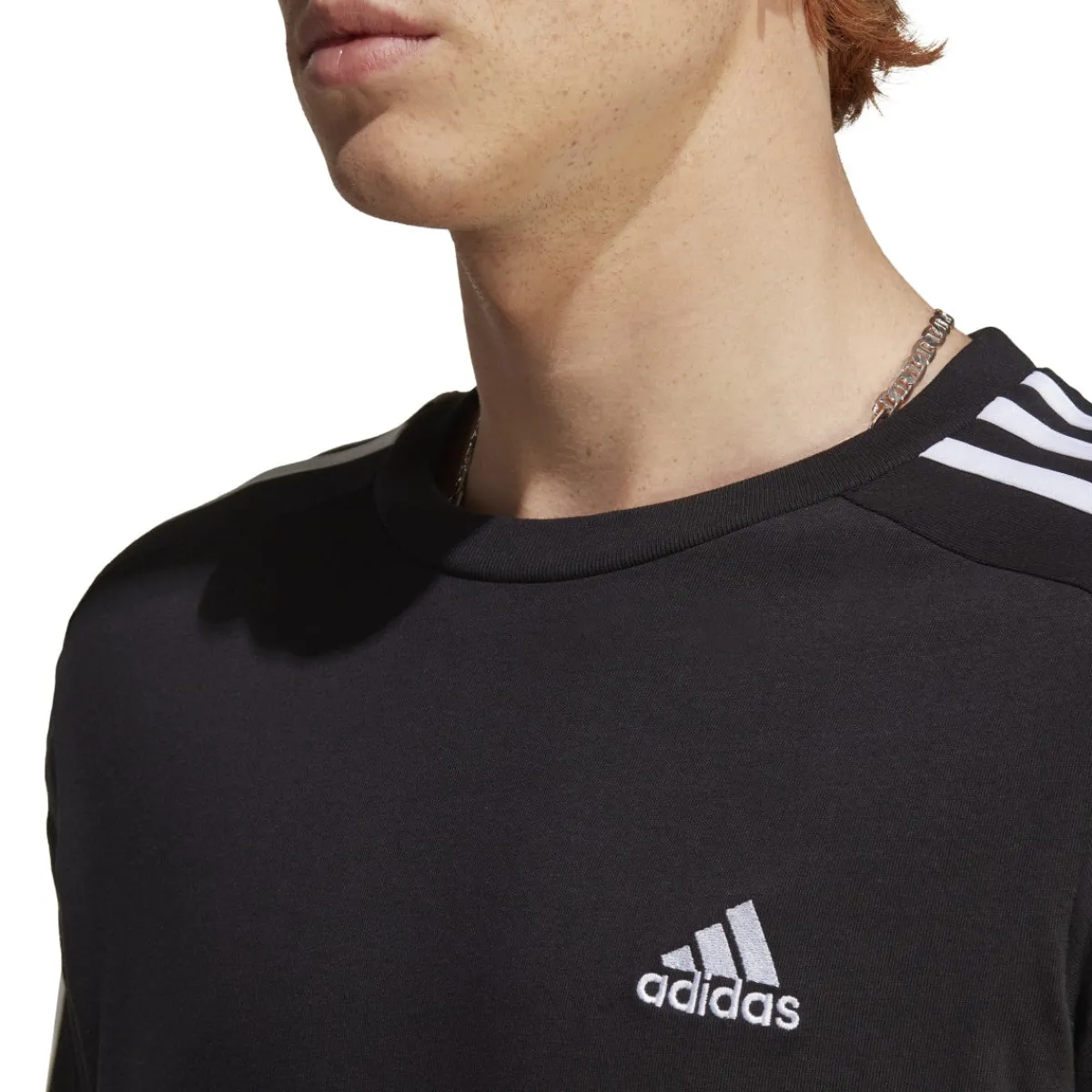 Best T-shirt nera da uomo con logo sul petto Essentials 3-Stripes Uomo Abbigliamento Adidas|T-Shirt Uomo