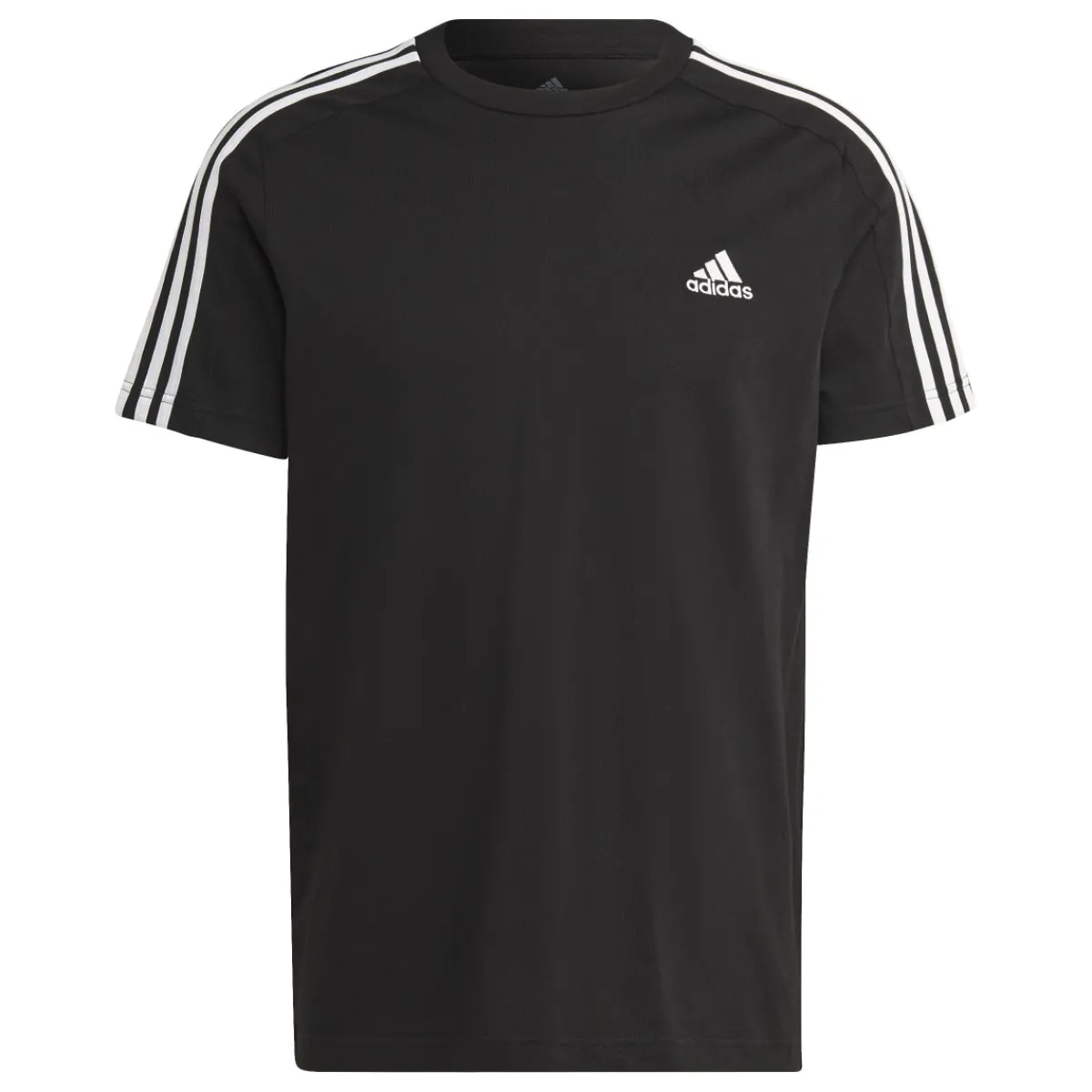 Best T-shirt nera da uomo con logo sul petto Essentials 3-Stripes Uomo Abbigliamento Adidas|T-Shirt Uomo