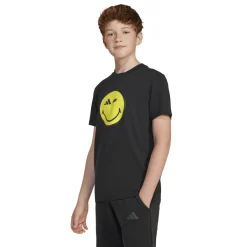 New T-shirt nera in cotone da ragazzi con stampa Smile Abbigliamento Adidas