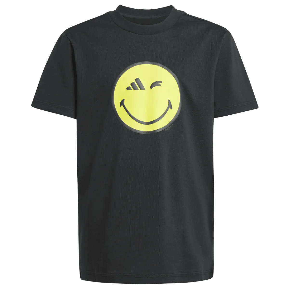 New T-shirt nera in cotone da ragazzi con stampa Smile Abbigliamento Adidas