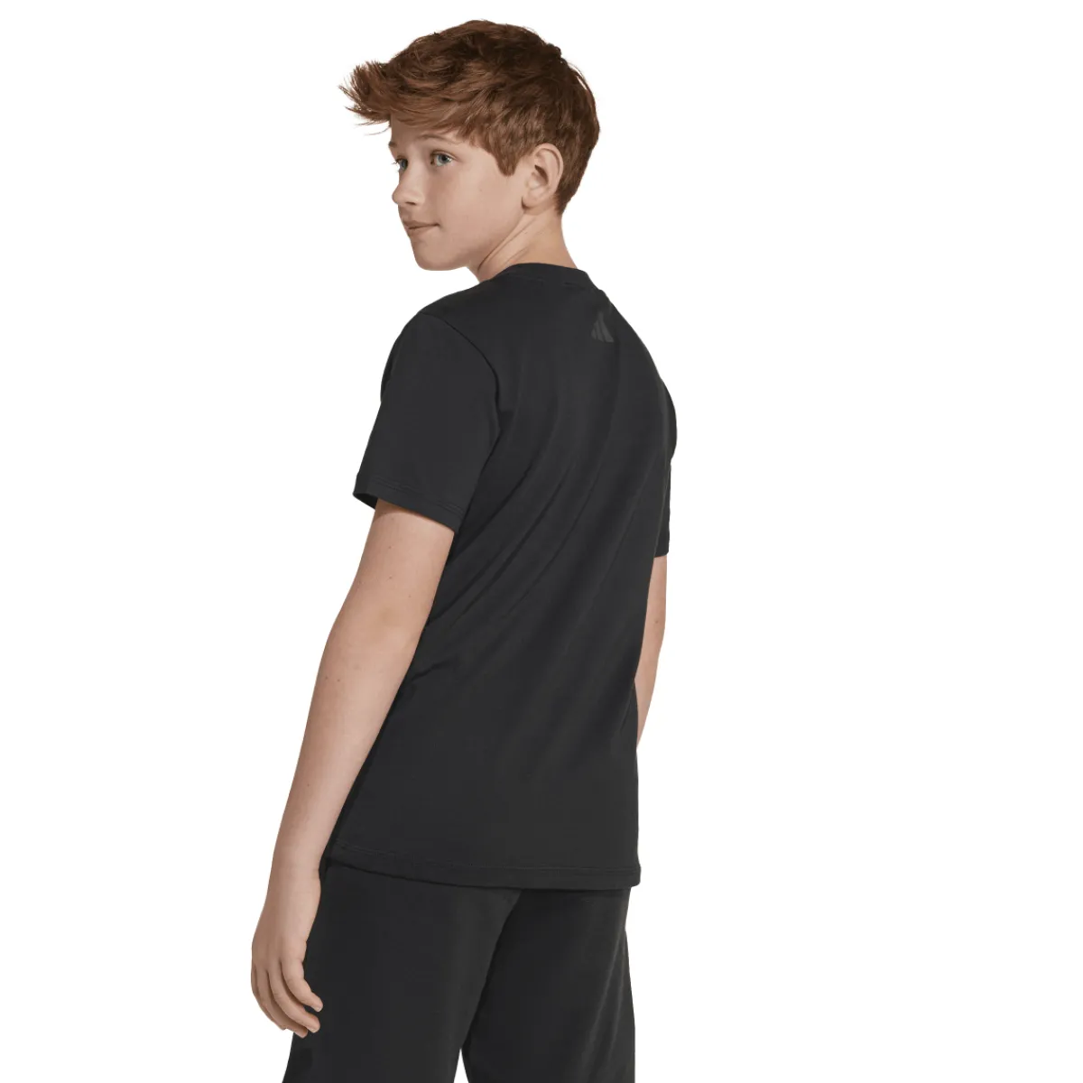 New T-shirt nera in cotone da ragazzi con stampa Smile Abbigliamento Adidas