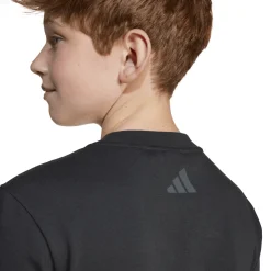 New T-shirt nera in cotone da ragazzi con stampa Smile Abbigliamento Adidas