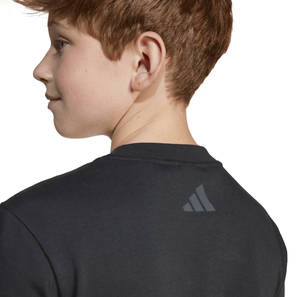 New T-shirt nera in cotone da ragazzi con stampa Smile Abbigliamento Adidas