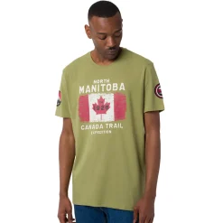 T-Shirt verde da Uomo con stampa frontale in contrasto Uomo Abbigliamento Canada Trail|T-Shirt Uomo