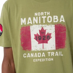 T-Shirt verde da Uomo con stampa frontale in contrasto Uomo Abbigliamento Canada Trail|T-Shirt Uomo