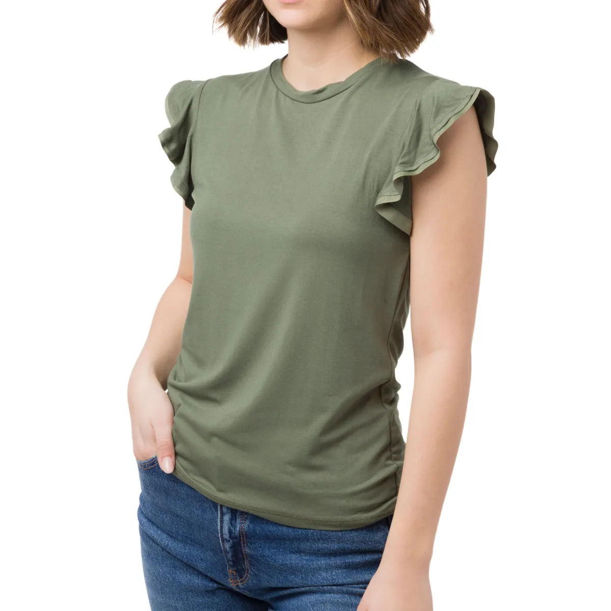 Clearance T-shirt Verde militare da Donna con dettaglio sulla maniche Donna T-Shirt Donna|Abbigliamento Moda Donna