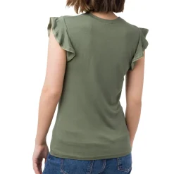 Clearance T-shirt Verde militare da Donna con dettaglio sulla maniche Donna T-Shirt Donna|Abbigliamento Moda Donna