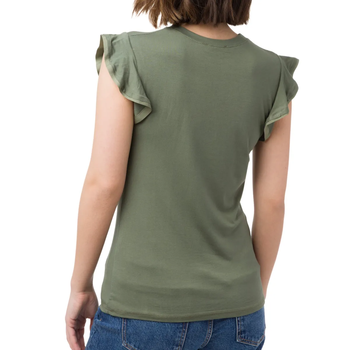 Clearance T-shirt Verde militare da Donna con dettaglio sulla maniche Donna T-Shirt Donna|Abbigliamento Moda Donna