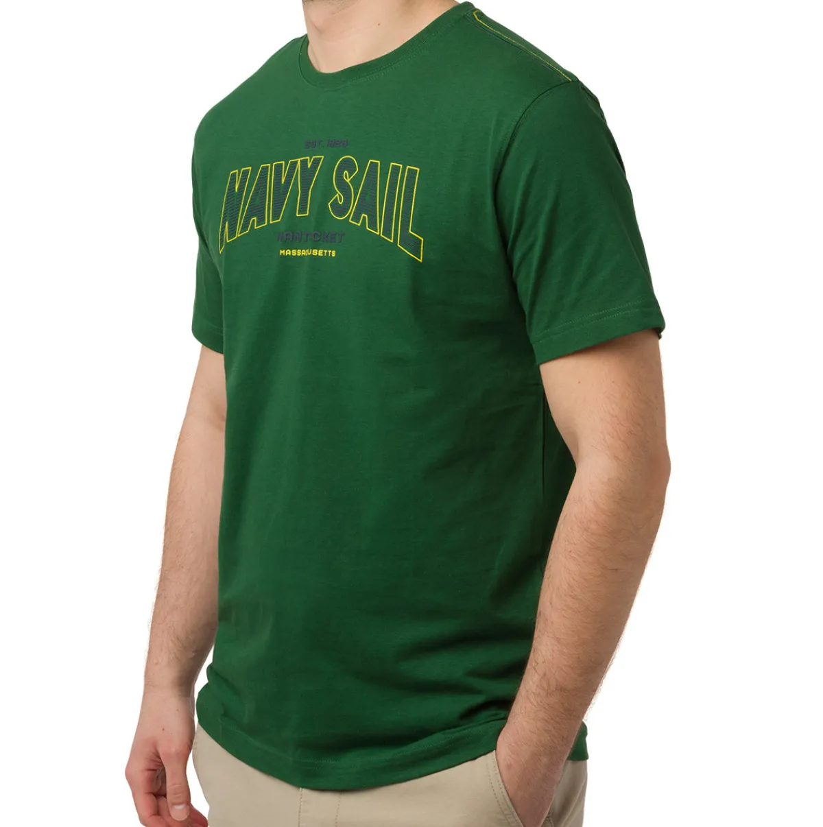 Sale T-shirt Verde scuro da Uomo in cotone con logo Uomo Abbigliamento Navy Sail|T-Shirt Uomo