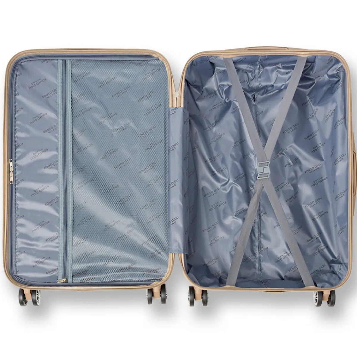 Outlet Valigia grande color champagne con ruote multidirezionali Valigie Grandi