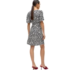 Hot Vestito da donna nero con fantasia a fiori bianchi e con bottoni frontali Donna Abbigliamento Moda Donna