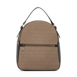 Hot Zaino Beige da Donna con Logo All Over e Doppia Zip Donna Zaini Donna